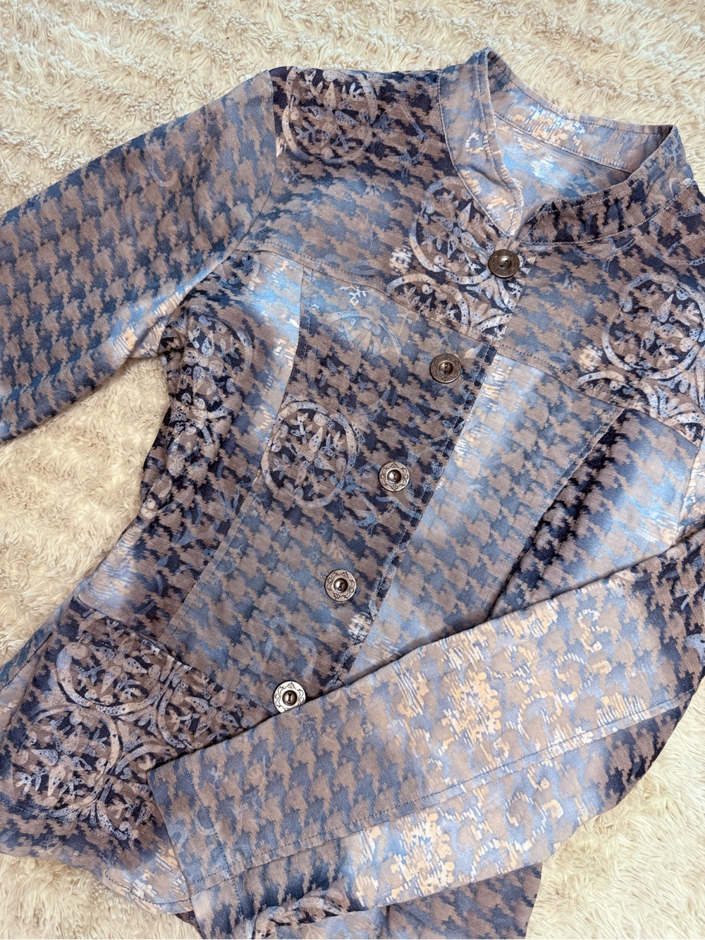 Women's Vintage Analogy Blue Button Up Cotton Jacket